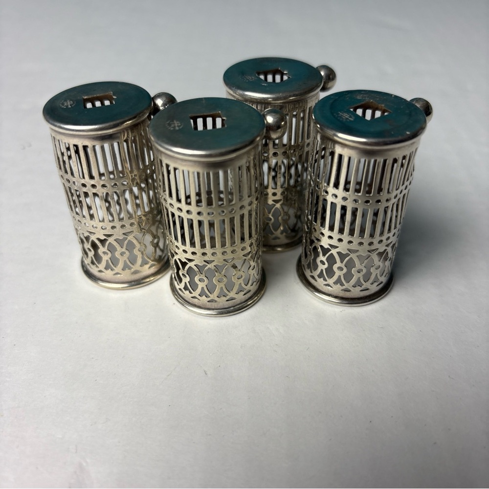Vintage Webster Condiment Cup Toothpick Holder Sterling Silver 4 Pc Tablewear